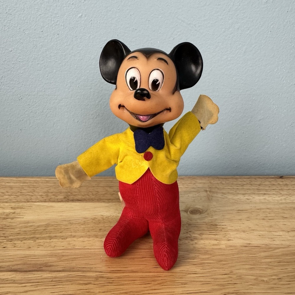 Vintage Disney‎ Mickey Mouse Vinyl Plush Doll Rubber Face 6" Japan 1960's